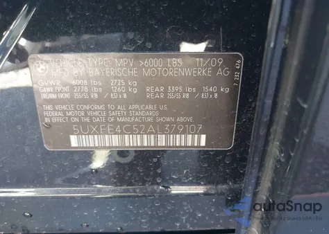 2010 BMW X5 xDrive30I из США, поврежденный, VIN 5UXFE4C52AL379107